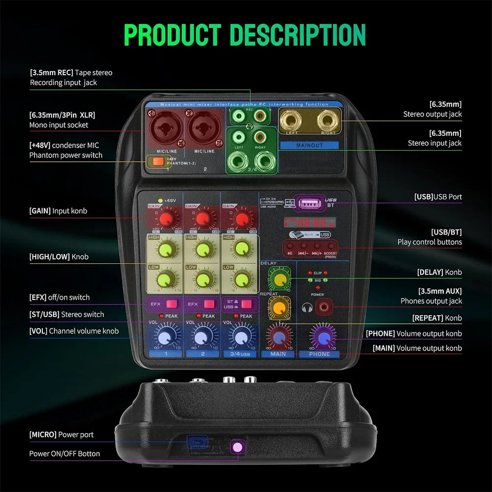 Four-Channel Bluetooth Audio Mixer
