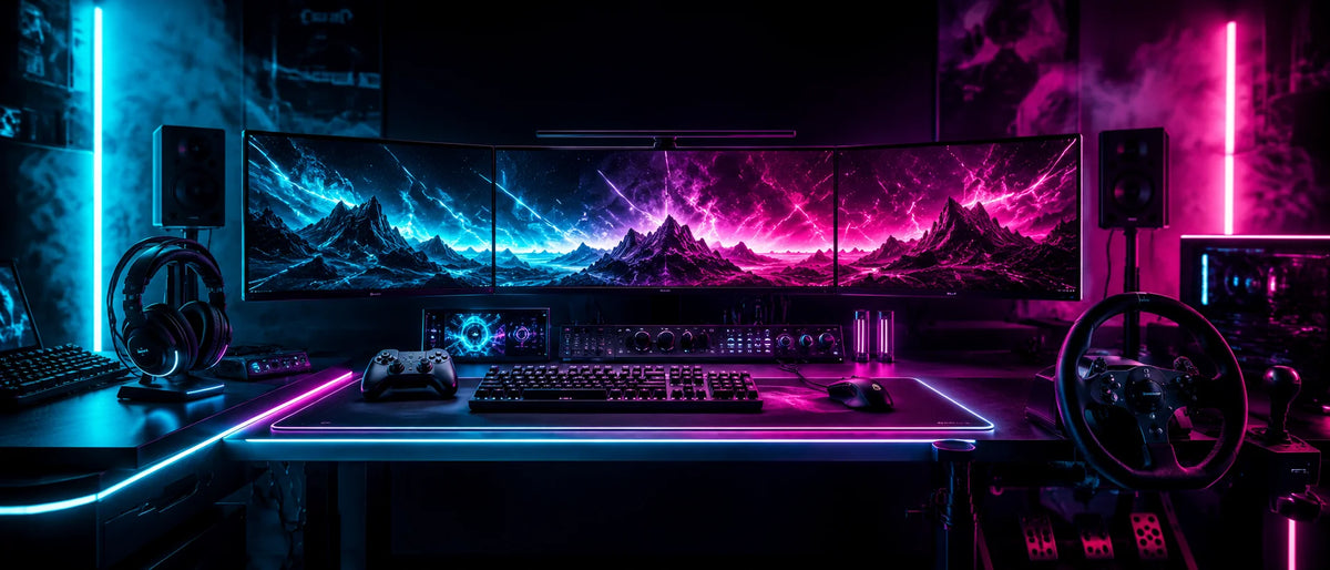 Premium gaming battlestation with shoppable products