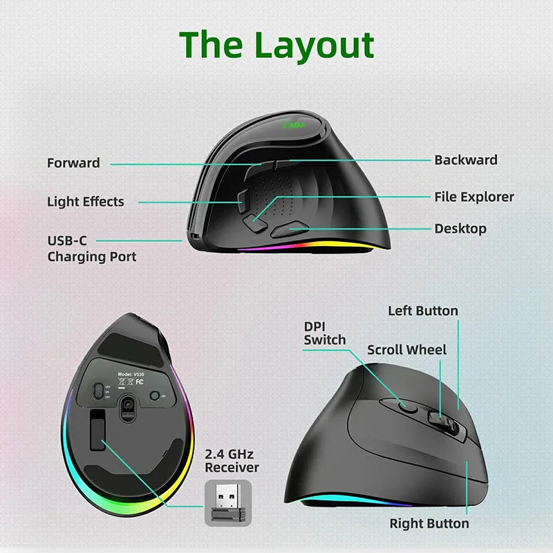 Ergonomic Vertical Wireless Mouse