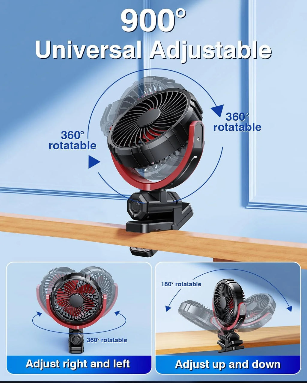 Rechargeable 900° Clip Fan